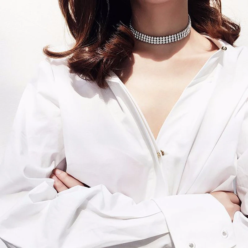 SUMENG 2024 Fashion European Style Women Bundle Neck Element Necklace Jewelry Punk Hip Hop Choker Inlay Rhinestone Collar Gift - Image 4