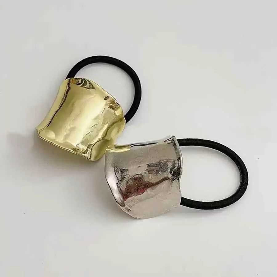 Women'S Simple Gold/Silver Metal Elastic Ponytail Holder, Fashion Design, Multifunctional Hair Accessory - Image 2